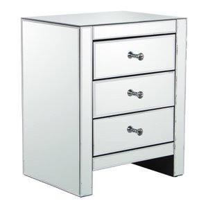 NACHTTAFEL 3 LADEN GLAZEN SPIEGEL/HOUT 45X35X56CM ST39925