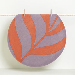 Wool Rug Round 120 cm Leaf Lavender Salmon