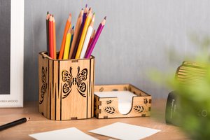 Krea-Wood handgemaakte eiken bureau-organizer