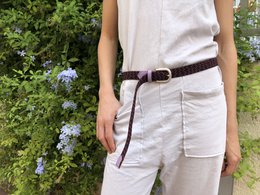 Women's braided elastic belt purple burgundy