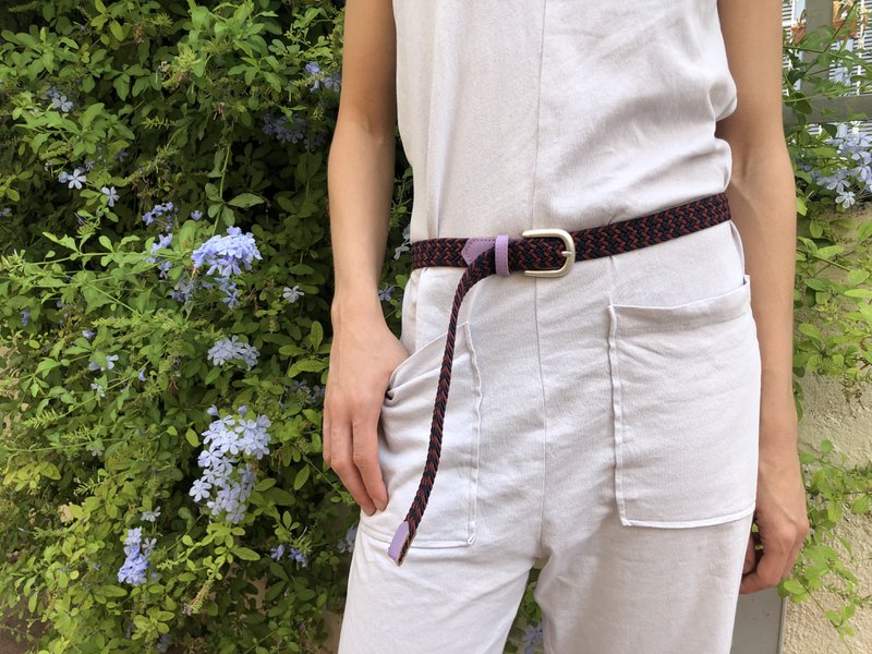 Women's braided elastic belt purple burgundy