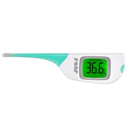 Digital thermometer with large LCD display, suitable for first aid use.