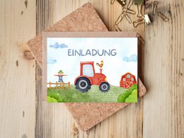 Traktor Einladungskarten - Bauernhof Einladungskarten Set zum Ausfüllen inkl. Umschläge - Bauernhof Kindergeburtstag - Mottoparty Trecker