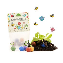 5er Blumenmurmeln im Pergaminbeutel (DE, EN, ES, FR)