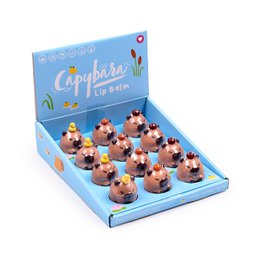  Capybara shaped lip balm holder, brown and blue colors, cute animal design, novelty cosmetic product