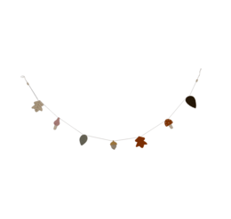  Colorful autumn leaf garland with various leaf shapes and shades of brown, orange, and green.