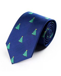 Stropdas - Blauw met kerstbomen