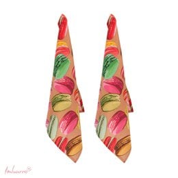  Colorful macaron print tea towels with red, pink, yellow, green cotton fabric design.