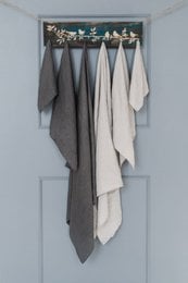 Soft linen bath towel, natural neutral colors, absorbent textured fabric, various color options available.