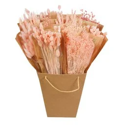 Dried Flowers Mono Mix - Pink Pastel, a bouquet of various dried flowers in pastel pink shades, arranged in a kraft paper container.