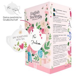 A collection of 20 organic tea bags in 5 different varieties, presented in a colorful and whimsical gift box design.
