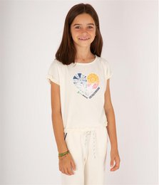  Cream short sleeve kids t-shirt with ice cream graphic print, playful summer design for children.