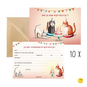10 Uitnodigingskaarten katten + env.