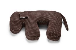 Soft, brown nursing pillow with polka dot pattern, designed to provide comfort and support for breastfeeding mothers.