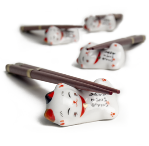 Edo Chopstick Set, 4 pair + stones, Lucky Cat, giftbox