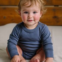 Langarm-Body aus Wolle – Merinowolle – Vintage Indigo