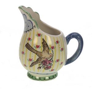 Vase/Krug blau/gelb mit Vogel/Blume Keramik