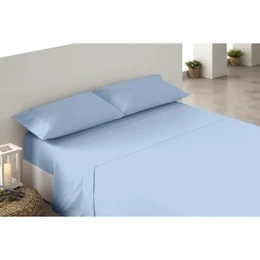  Plain dyed 100% cotton bedsheets, light blue and grey, soft solid color, multiple sizes available.