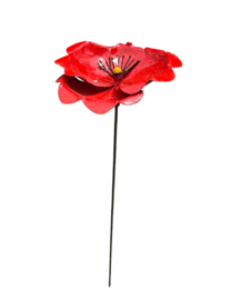 Large red metal poppy flower sculpture for garden decor