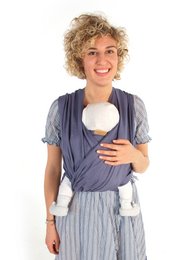 A soft, lightweight linen wrap in a calming ocean blue color, perfect for swaddling and comforting babies. Available in two sizes to fit newborns to toddlers.