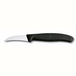  Curved black paring knife from Victorinox, suitable for chopping and slicing tasks in the kitchen. Made of high-quality stainless steel with a comfortable non-slip grip.