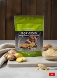 "Ginger powder 40g sachet, golden yellow spice, natural root ingredient, culinary seasoning"