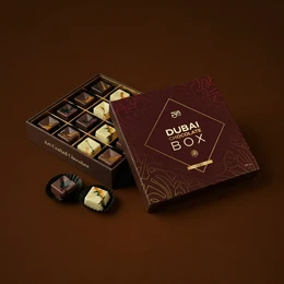  Assorted chocolate box Dubai, 16 pieces, brown dark chocolate, luxury gift box, premium chocolates.