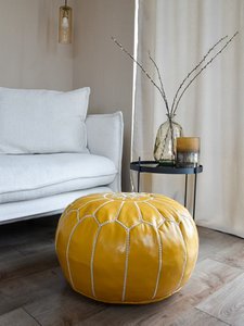 Lederpouffe - Gelb | 50 x 30 cm rund Ottomane