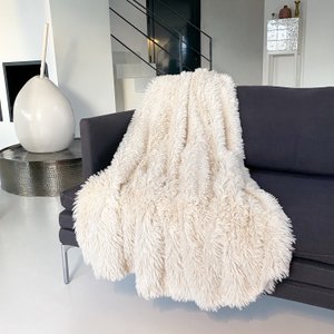 Hoogpolig imitatiebontplaid 130x170cm 450g/m² - Lichtbeige Longwool