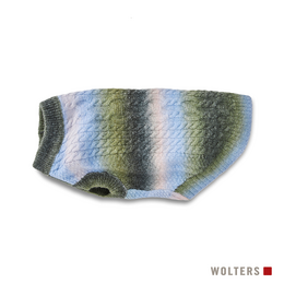  Knitted pet sweater in multicolored striped pattern, made of soft, warm material suitable for small to medium-sized dogs.
