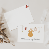 Birth card - clothesline baby - neutral birth card