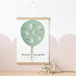 Gastenboek babyshowerballon - vingerafdruk babyfeestje groen