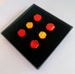  Red and orange rose flower stud earrings, small round studs, floral design jewelry