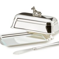 EDZARD botervloot koe met glasplaat, verzilverd, 8 x 13 cm, met bijpassend botermes
