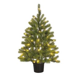  Tall, green artificial Christmas tree with LED lights in a pot.