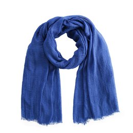  A large, soft, and cozy blue scarf made of high-quality material. The scarf has a simple yet elegant design that can be worn as a stylish accessory or for warmth.