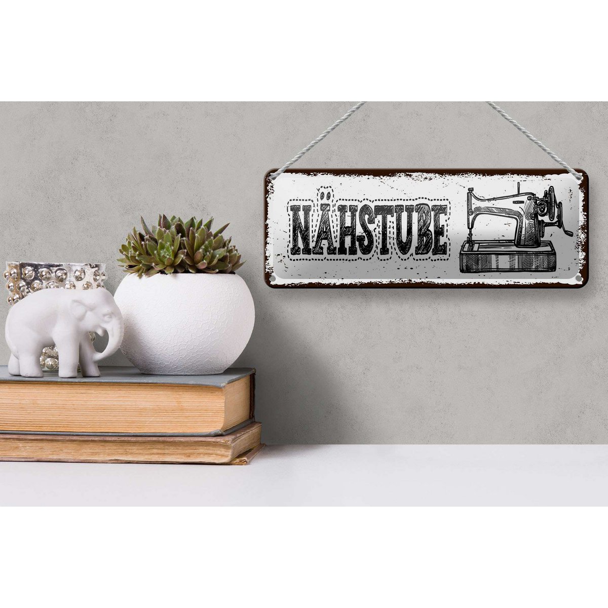 Blechschild Hinweis 27x10 cm Retro Nähstube Nähmaschine Deko Schild