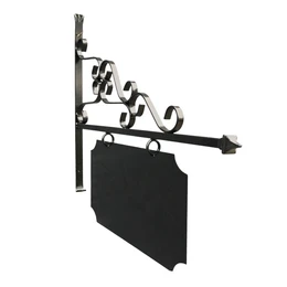  Black iron rectangular wall sign, 75cm, decorative bracket, shop nameplate, ornamental scrollwork design