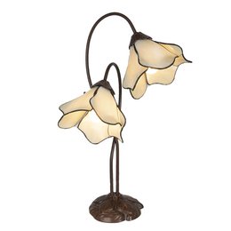 Cream-colored table lamp with two flower-shaped shades, measuring 41x23x57 cm and using E27 bulbs up to 40W.