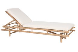  Bamboo and cotton lounge chair with adjustable backrest and cushion. Suitable for indoor or outdoor use.