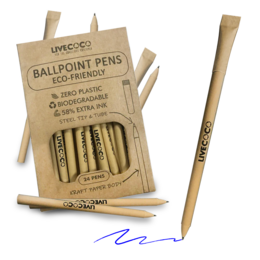 Paper ballpoint pens in a 24-pack, with a black ink point and 0.7 mm thickness.