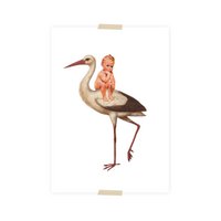 Postcard collage baby with stork