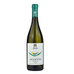 Grillo Sicilian still white wine "Accept" - A white wine made from the Grillo grape variety, grown in Sicily. The wine has a green-yellow color and a fresh, fruity aroma.