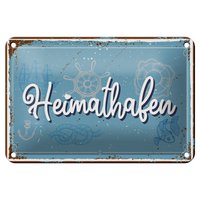 Blechschild Spruch 18x12cm Heimathafen Steuerrad Dekoration