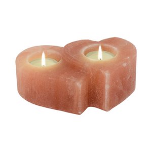 Himalayan Salt Crystal Salt Dreams Tealight holder double heart Orange 41524 15.5x6cm