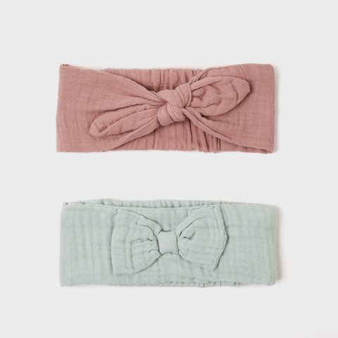 OrganicEra Stirnband aus Bio-Musselin – 2 Stück, Aqua, Pflaume