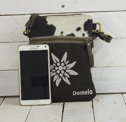 Traditionele tas van Domelo. Dames schoudertas. Dirndl schoudertas gemaakt van canvas en leer. Handtas in traditionele stijl met hartedelweissprint. Crossbodytas voor dames als Oktoberfest-accessoire.