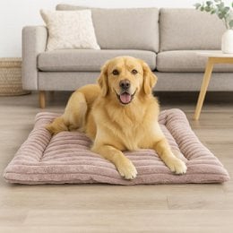 Pink quilted pet bed, cradle-style dog mat, soft cushioned sleeping pad for dogs and cats, multiple sizes available.