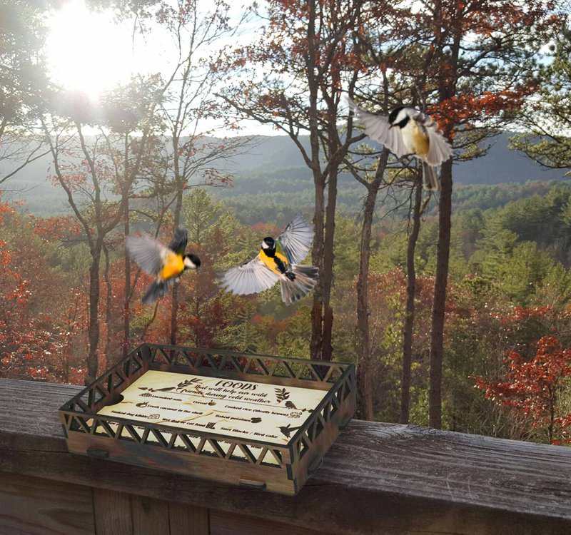 Plateau de mangeoire à oiseaux en bois monté sur garde-corps, mangeoire à oiseaux à plateau de plate-forme en cèdre, décoration de jardin de patio de garde-corps extérieurs pour cour