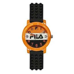 Fila No. 203 kids watch in blue, pink, red, and orange colors with a playful, building block-inspired design.